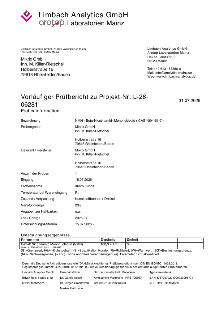 Analysezertifikat (CoA) der aktuellen Charge